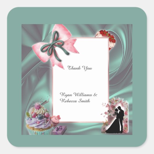 Elegant Teal Satin and Blush Bow Sticker (Vorderseite)