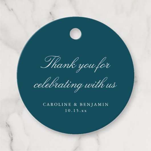 Elegant Teal Script Wedding Custom Thank You Geschenkanhänger (Vorderseite)