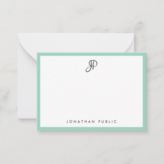Elegant Teal Simple Template Typography Monogram Mitteilungskarte (Vorderseite)