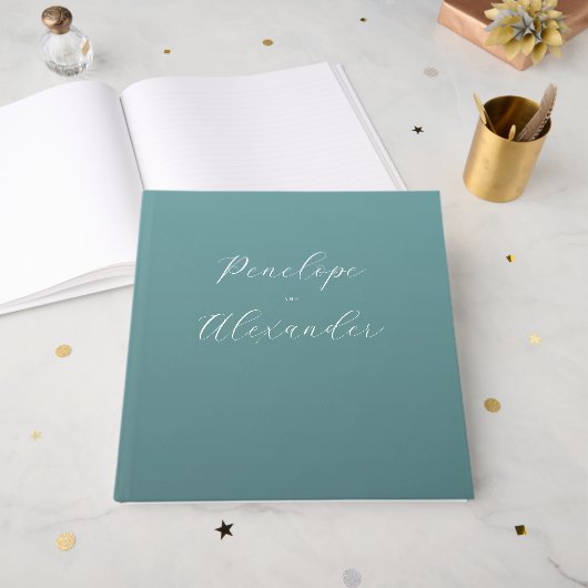 Elegant Teal Star Confetti Gästebuch (Vorderseite offen)