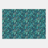 Elegant teal swirl leaf pattern geschenkpapier set (Vorderseite)