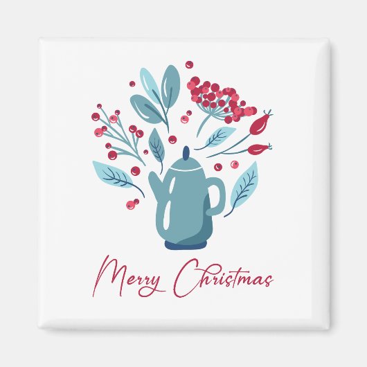 Elegant Teapot Bouquet Frohe Weihnachten Magnet (Vorne)