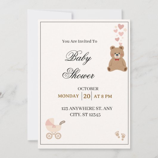 Elegant Teddy Bear Baby Shower Invitation  Einladung (Vorderseite)