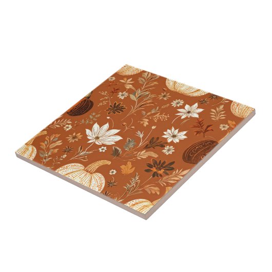 Elegant Terra Cota Pumpkin Herbst Blumenmuster Fliese (Seite)