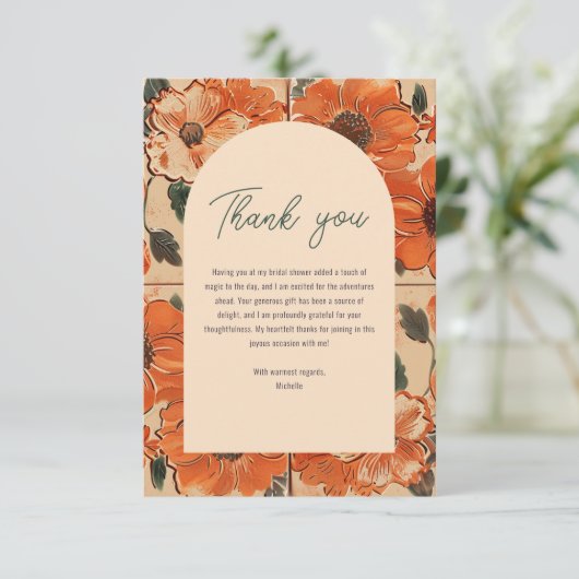 Elegant Terracotta Boho Brautparty Dankeskarte (Stehend Vorderseite)