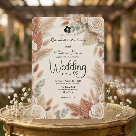 Elegant Terracotta Boho Chic Wedding Einladung