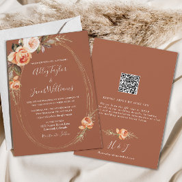 Elegant Terracotta Boho Floral QR Code Wedding Einladung
