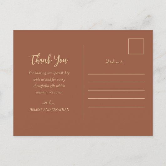 Elegant Terracotta Boho Floral Wedding Vielen Dank Postkarte (Rückseite)