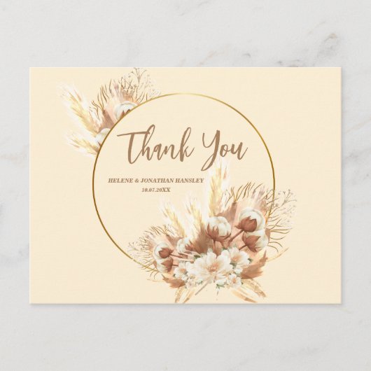 Elegant Terracotta Boho Floral Wedding Vielen Dank Postkarte (Vorderseite)