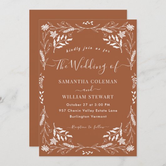 Elegant Terracotta Boho Moderne Typografie Hochzei Einladung (Vorne/Hinten)