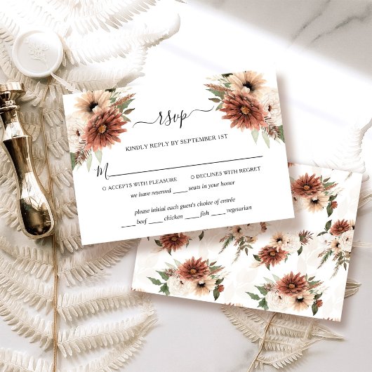 Elegant Terracotta Boho Wedding RSVP Card
