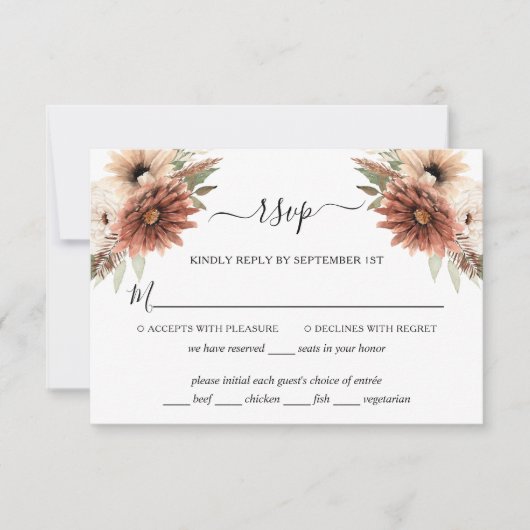 Elegant Terracotta Boho Wedding RSVP Card Karte (Vorderseite)