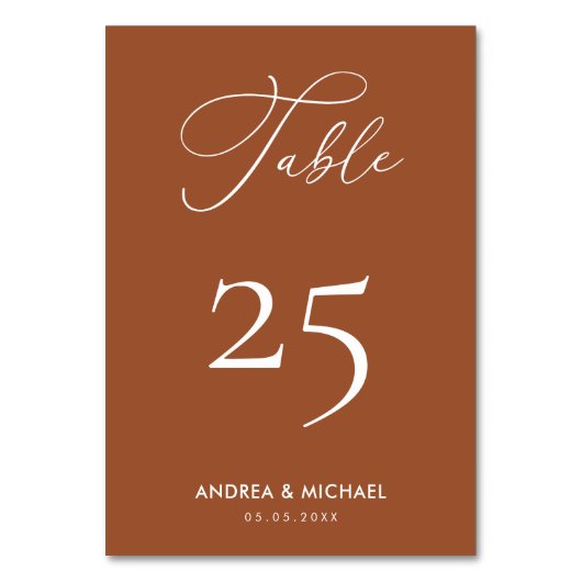 Elegant Terracotta Calligraphy Boho Spring Wedding Tischnummer (Rückseite)