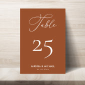 Elegant Terracotta Calligraphy Boho Spring Wedding Tischnummer