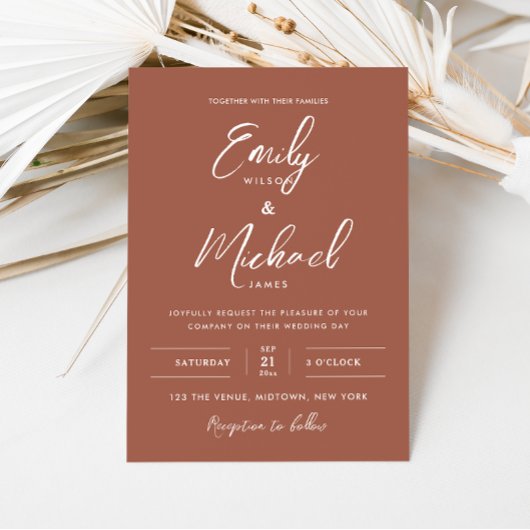 Elegant Terracotta Calligraphy Minimal Wedding Einladung
