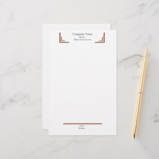 Elegant Terracotta Corner— with Footer Stationery Briefpapier (Vorderseite/Rückseite Beispiel)