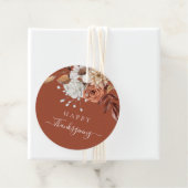 Elegant Terracotta Fall Floral Happy Thanksgiving Geschenkanhänger (Beispiel)
