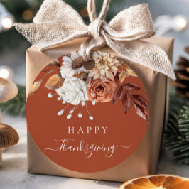 Elegant Terracotta Fall Floral Happy Thanksgiving Geschenkanhänger