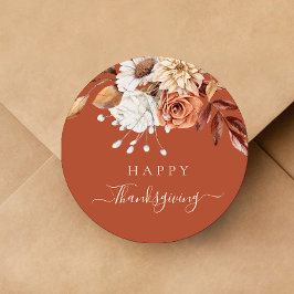 Elegant Terracotta Fall Floral Happy Thanksgiving Runder Aufkleber