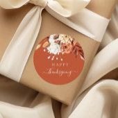 Elegant Terracotta Fall Floral Happy Thanksgiving Runder Aufkleber