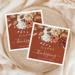 Elegant Terracotta Fall Floral Happy Thanksgiving Serviette