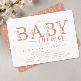 Elegant Terracotta Floral Baby Shower Typography Einladung