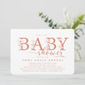 Elegant Terracotta Floral Baby Shower Typography Einladung (Stehend Vorderseite)