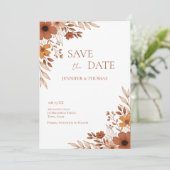 Elegant Terracotta Floral Hand-Drawn Wedding Save The Date (Stehend Vorderseite)