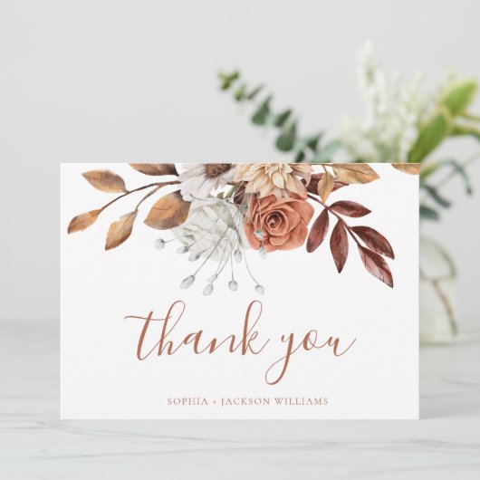 Elegant Terracotta Floral Script Blank Dankeskarte (Stehend Vorderseite)