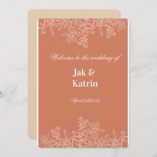 Elegant Terracotta Floral Wedding invitation  Einladung (Vorne/Hinten)