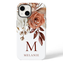 Elegant Terracotta Florals Monogramm Anfangsname