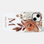 Elegant Terracotta Florals Monogramm Anfangsname Case-Mate iPhone Hülle (Rückseite (Horizontal))