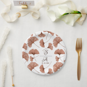 Elegant Terracotta Ginkgo Leaf Pattern Wedding Pappteller