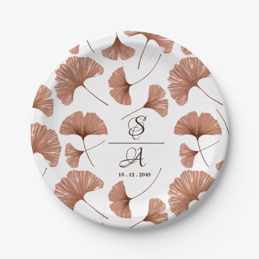 Elegant Terracotta Ginkgo Leaf Pattern Wedding Pappteller (Vorderseite)