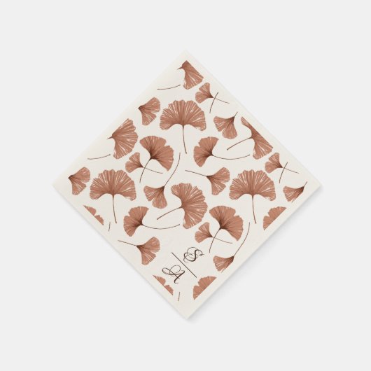 Elegant Terracotta Ginkgo Pattern Monogram Wedding Serviette (Ecke)