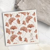 Elegant Terracotta Ginkgo Pattern Monogram Wedding Serviette