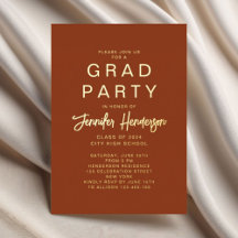 Elegant Terracotta Gold Script Graduation Party