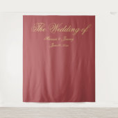 Elegant Terracotta Gold Script Monogram Wedding Wandteppich (Vorderseite)