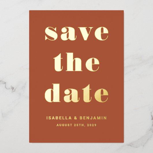 Elegant Terracotta Gold Wedding Save the Date Card Folieneinladung (Vorderseite)