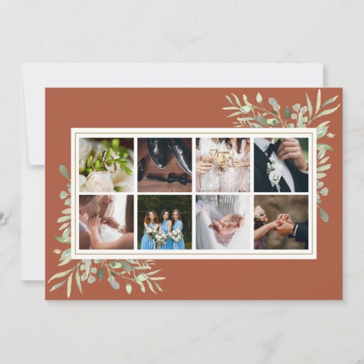 Elegant Terracotta Greenery Photo Collage Wedding Dankeskarte (Vorderseite)