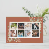 Elegant Terracotta Greenery Photo Collage Wedding Dankeskarte (Stehend Vorderseite)