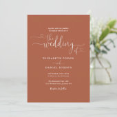 Elegant Terracotta Hearts Script Foto Wedding Einladung (Stehend Vorderseite)
