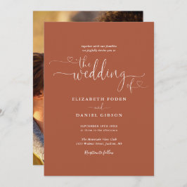 Elegant Terracotta Hearts Script Foto Wedding Einladung