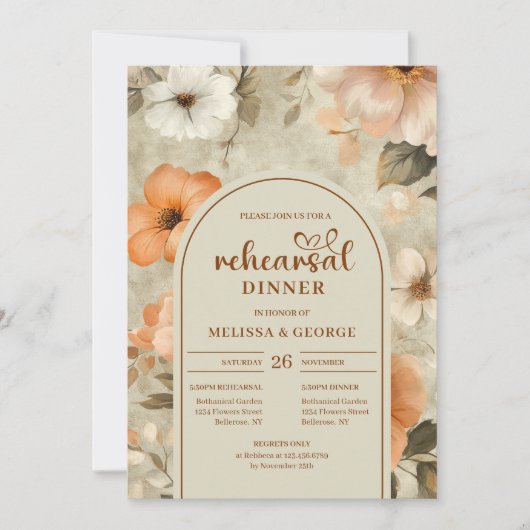 Elegant Terracotta Ivory Sage Floral Rehearsal Einladung (Vorderseite)