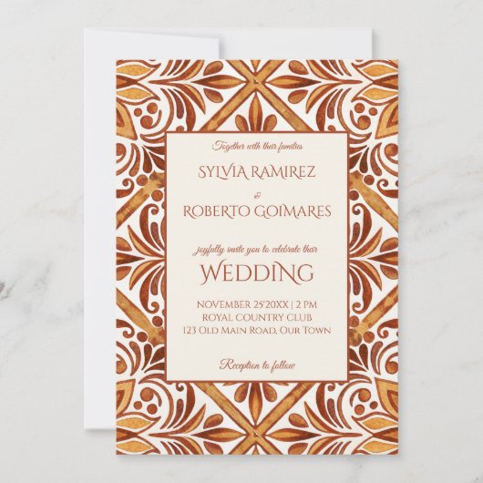 Elegant Terracotta Mexican Talavera Hochzeit Einladung (Vorderseite)