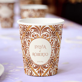 Elegant Terracotta Mexican Talavera Hochzeit Pappbecher