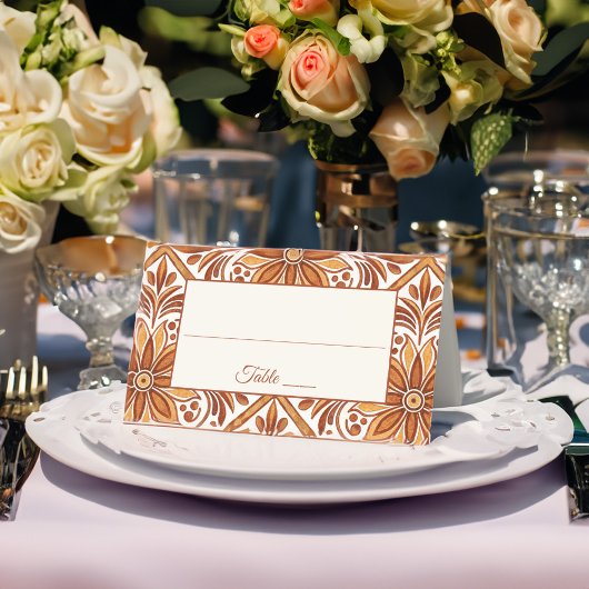 Elegant Terracotta Mexican Talavera Hochzeit Platzkarte