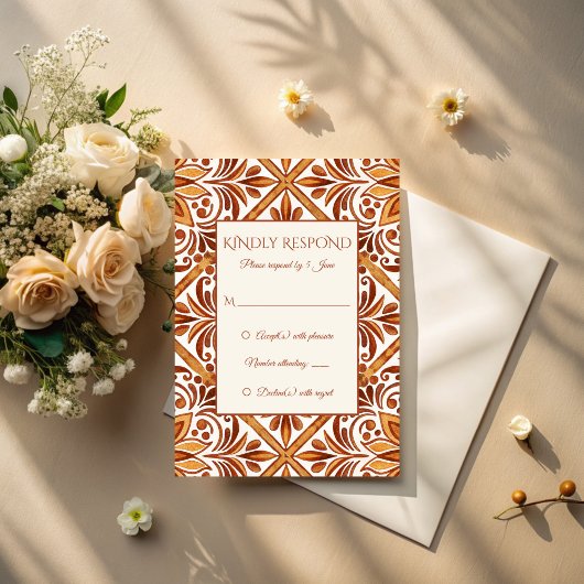 Elegant Terracotta Mexican Talavera Hochzeit RSVP Karte