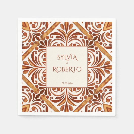 Elegant Terracotta Mexican Talavera Hochzeit Serviette (Vorderseite)