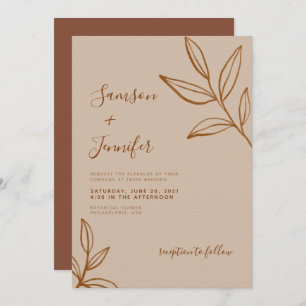Elegant Terracotta mit Blätter Boho Wedding Einladung